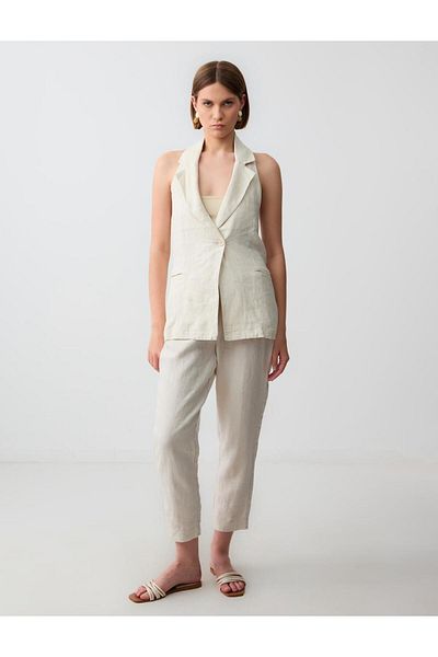 Jimmy Key Stone 100% Linen Slim Fit Backless Vest with Pocket Detail
