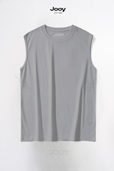 Jooy 2'li Kampanyalı Set Erkek Antrenman Sporcu Atleti Oversize Kolsuz T-Shirt
