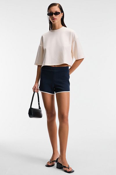 GRIMELANGE Quara Women's Flexible Fabric Comfort Fit Navy Blue Shorts