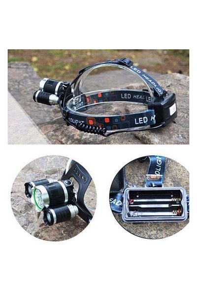 MACVI Lanterna frontala Macvi® cu 3 LED-uri CREE T6, iluminare puternica, 2 acumulatori reincarcabili