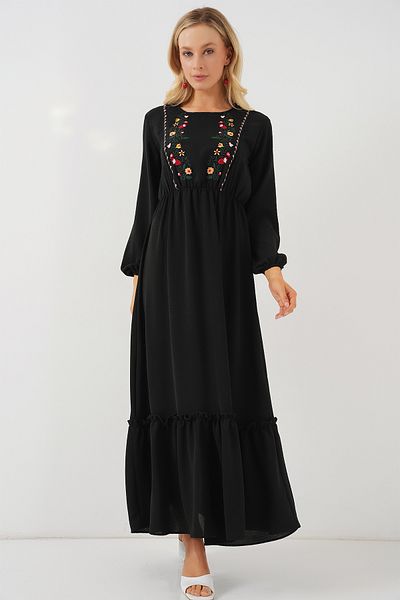 Bigdart Rochie lungă cu hijab brodat pentru femei 2550 - neagră