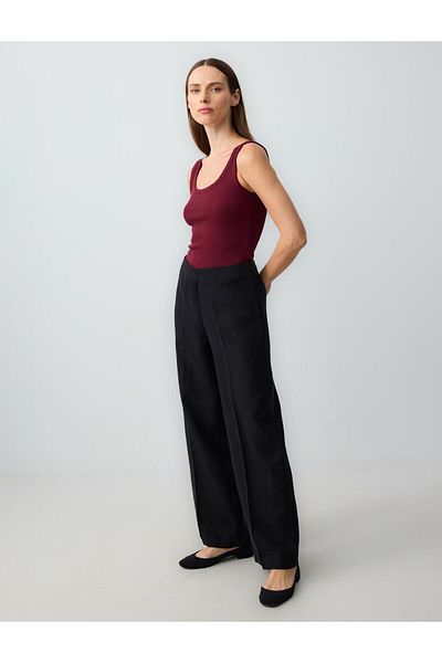Jimmy Key Pantaloni negri 100% in, cu talie înaltă, cu picioare largi, lungi