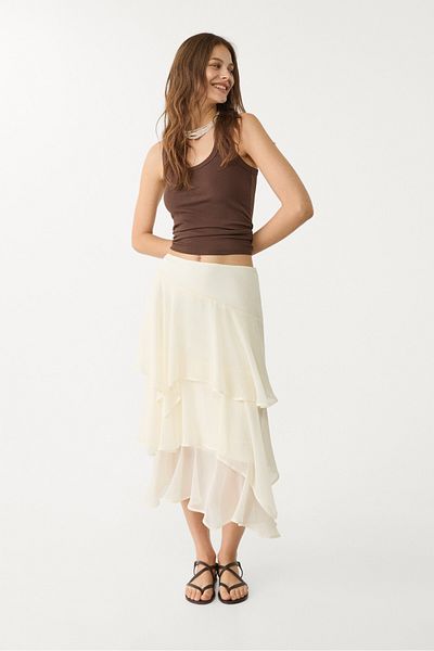 Stradivarius Ruffled midi skirt ADHA