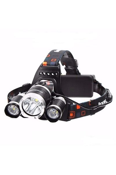 MACVI Lanterna frontala Macvi® cu 3 LED-uri CREE T6, iluminare puternica, 2 acumulatori reincarcabili