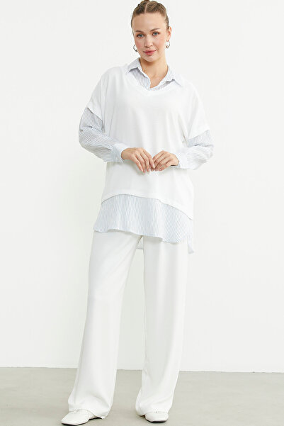 Sementa Bluz Kombinli Oversize Gömlek - Mavi