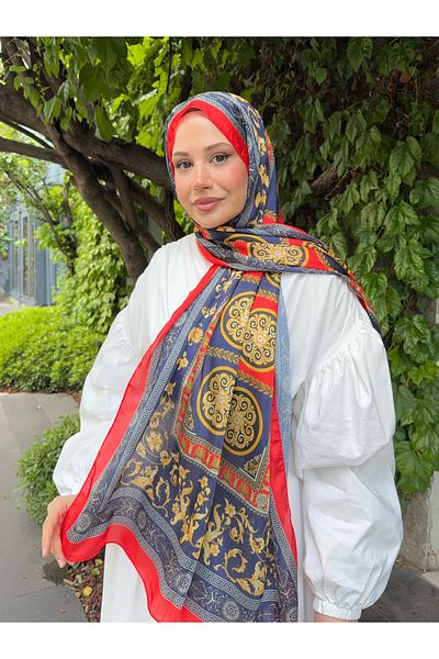 Mira İpek Ethnic Pattern Imported Voile Silk Shawl - Red
