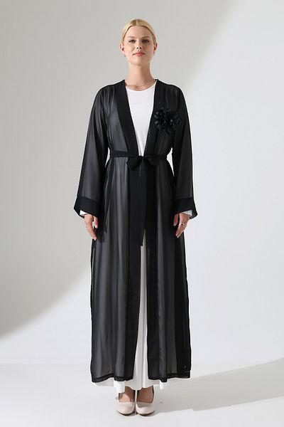 Mankens Fashion Plus Size Black CHiffon Cardigan - Long and Comfortable