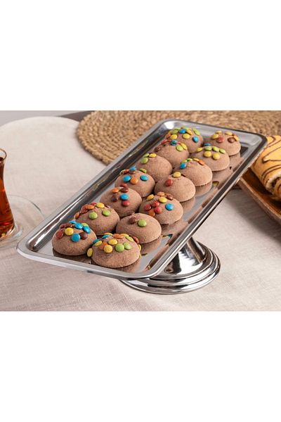 Elzemm store Stainless Steel 1 Piece Rectangular Footed Cake Stand Presentation Holder Catering Silver