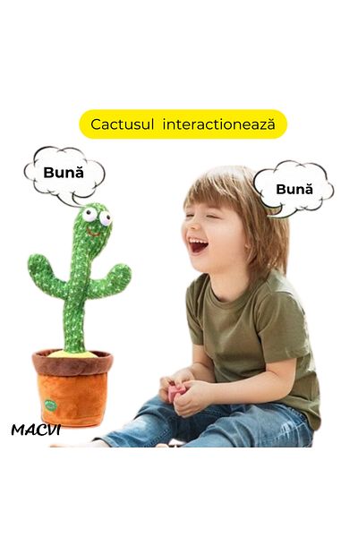 MACVI Cactus Dansator Macvi® Interactiv Jucarie Amuzanta si Educativa, 120 de Melodii, Imitare Sunete