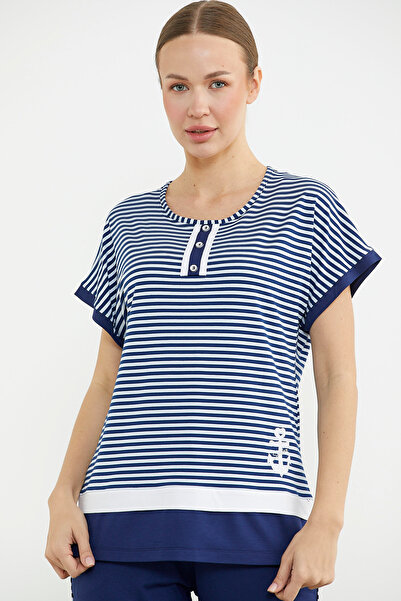 Sementa Marine Striped Capri Combed Cotton Suit - Navy Blue