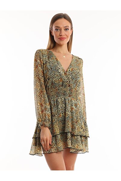 Miss Allos Kadın Şifon Astarlı V Yaka Mini Elbise 712