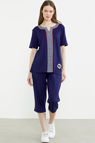 Sementa Costum din bumbac pieptănat Capri cu dungi - bleumarin