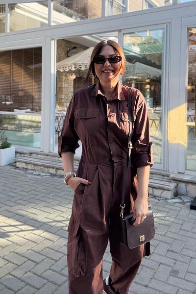 ELVAN TOLON Brown Comfort Pocket Jumpsuit