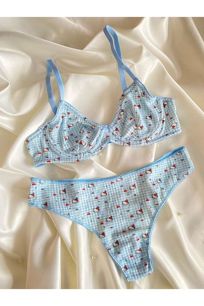 Gofeel Set sutien din bumbac pieptănat cu sârmă cu model Hello Kitty