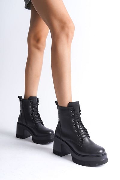 Zerenyus Lauren Lace Up Ορθοπεδικές Γυναικείες Μπότες με φερμουάρ Μαύρο