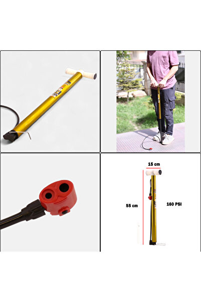 NZB Bisiklet Pompası 6'lı Seti El Tipi Ayak Tutamaklı Metal Borulu Top Lastik Şambrel Şişirme Uçlu