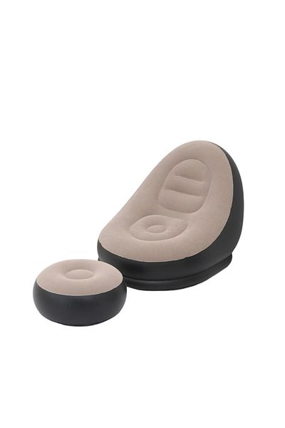 MACVI Fotoliu Gonflabil 2 in 1 Macvi®, Tip Sezlong cu Taburet Inclus, 116x98x83 cm, Vinil, Maro-Negru