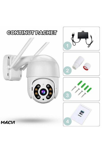 MACVI Camera Supraveghere Macvi® WIFI 4K Ultra HD, 5MP, Ext/Int, Zoom 10X, 360°, LED-uri, AI, Noapte, IP66