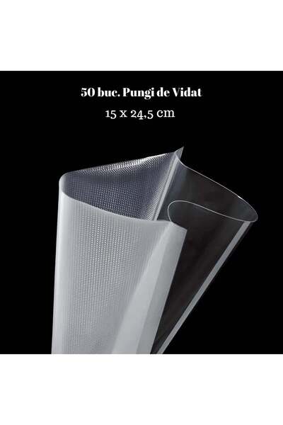 Köken Pungi vidate pentru mașini de sigilat alimente în vid, 50 buc, 15x24,5 cm, rezistente, fără BPA, transparente