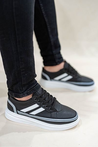 OBAY LİFE Men's Black Striped Lace-Up Daily Casual Shoes Sneaker Nbr4048