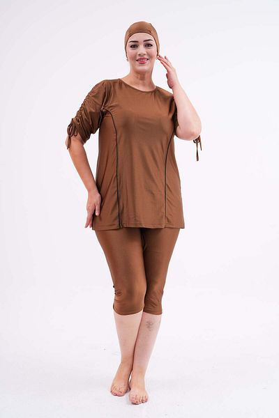 Emayo Large Size Semi-Covered Swimsuit Aysu Sleeve Detailed