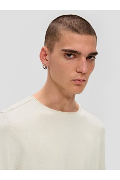 QS by s.Oliver Men's slim sweater, with a scoop neck, Light gray