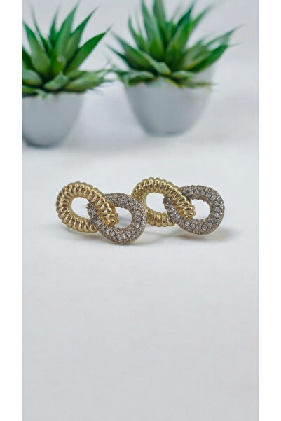 İNİTİUM Premium Series Stainless Steel Stone Infinity Gold Earrings