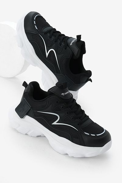Tonny Black Women's Black White High Eva Faylon Sole Breathable Fabric Patterned Lace up Sneakers