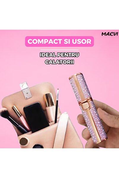 MACVI Epilator Facial 2 in 1 Macvi®, Portabil cu LED, USB, Cap Sprancene si Epilare Faciala, Roz
