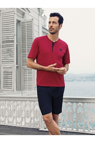 ÇamaşırcımShop Capsella 1003 Σετ Πιτζάμες Ανδρικές Πιτζάμες με κοντομάνικο 3 τεμάχια σορτς και παντελόνι
