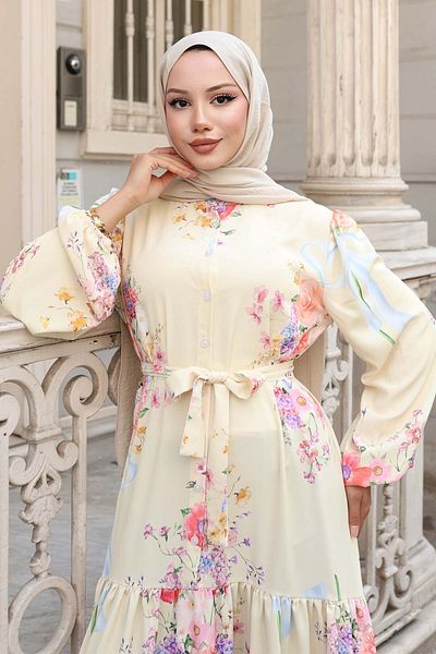 benguen Φόρεμα Hijab με σχέδιο Lemon Yellow 513