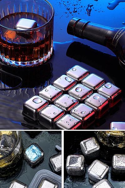 STLIFE 4-Piece Cube Stainless Steel Ice Mold Whiskey Cooling Stone Drink Alcohol Boyfriend Gift