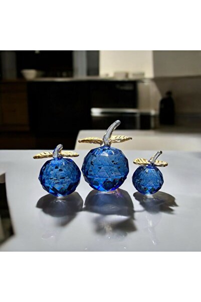 Peramari Dekoratif Kristal Cam Üçlü Elma Koyu Mavi-Gold