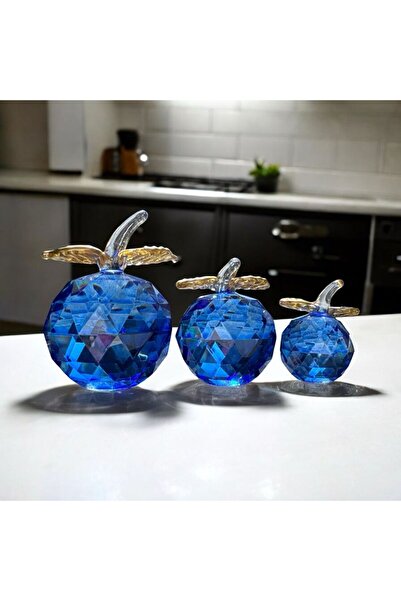 Peramari Dekoratif Kristal Cam Üçlü Elma Koyu Mavi-Gold