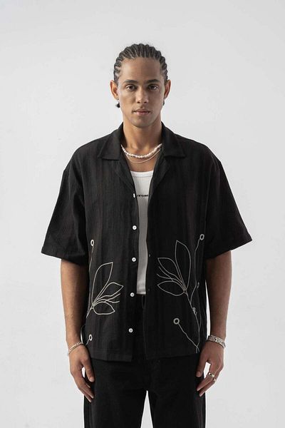 jaceyjace Floral Embroidered Oversize Shirt - Black