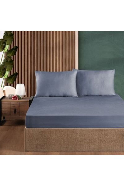 First Choice Set husa de pat cu elastic si fata de perna, bumbac ranforce 100%, 120x200 cm, Albastru