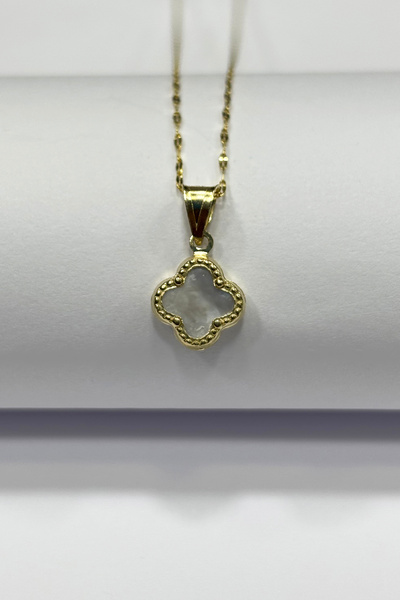 DİAMİNE PIRLANTA 14 Ayar Altın Beyaz Sedefli Taşlı Yonca Kolye