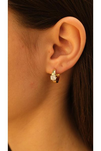 Jerie Gold Single Stone Detailed Mini Hoop Earrings