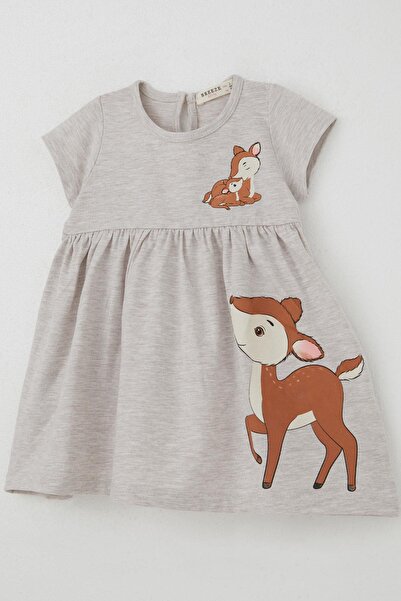 Breeze Girl's Dress Cute Gazelle Printed 1.5-5 Years, Beige Melange