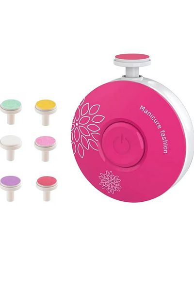 MACVI Set Pila Unghii Electric Macvi® pentru Copii si Bebelusi, 6 Capete, Silentios, Compact, Rosu