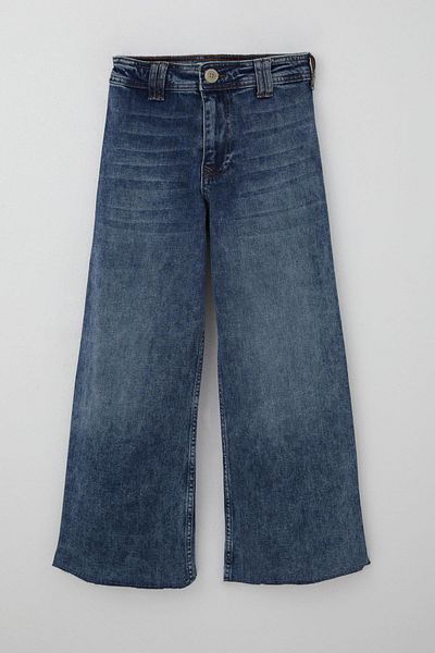 Breeze Pantaloni de jeans pentru fetiță, cu nasturi, cu buzunare la spate, picioare evazate, 9-14 ani, albastru