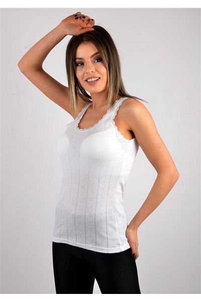 ÇamaşırcımShop Tutku 3 Pack Μονόχρωμο Ζακάρ Μοτίβο Μπλουζάκι με Φαρδύ λουράκι