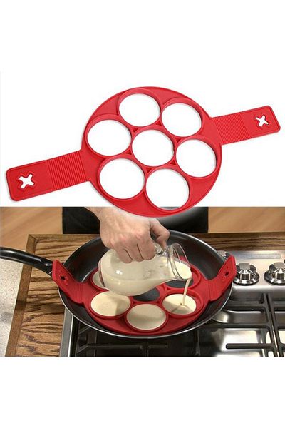 BOEM Premium food-grade silicone mold for pancakes or eggs, red with 7 compartments