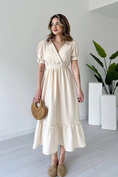 Sorridi Muslin Fabric Watermelon Sleeve Long Dress