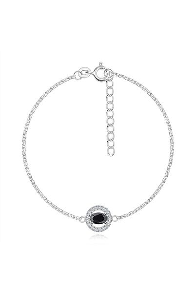 Sterling Silver Brățară din argint 925 - inel din zirconiu cu zircon oval negru în centru