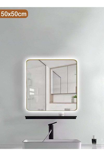 Taimi Square Bathroom Mirror with Front and Back LED Light Touch Control for Bathroom and Bedroom 50x50cm