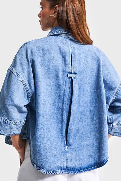 its basic Women's Blue Color 1S5-4 Front Buttoned Loose Cut Denim Jacket Shirt