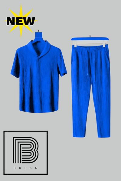 BRLKN Boyfriend Fit Seersucker Fabric Alaçatı Unisex Bürümcük T-Shirt Tracksuit Set