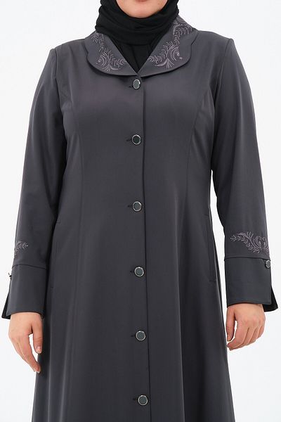 GLR&GYM Devi̇nsu Women's Large Size Linen Fabric Unlined Buttoned Mother's Overcoat