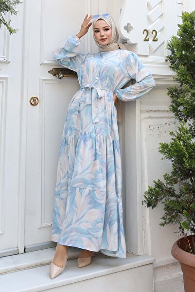 benguen Φόρεμα Hijab με σχέδιο Τυρκουάζ 534